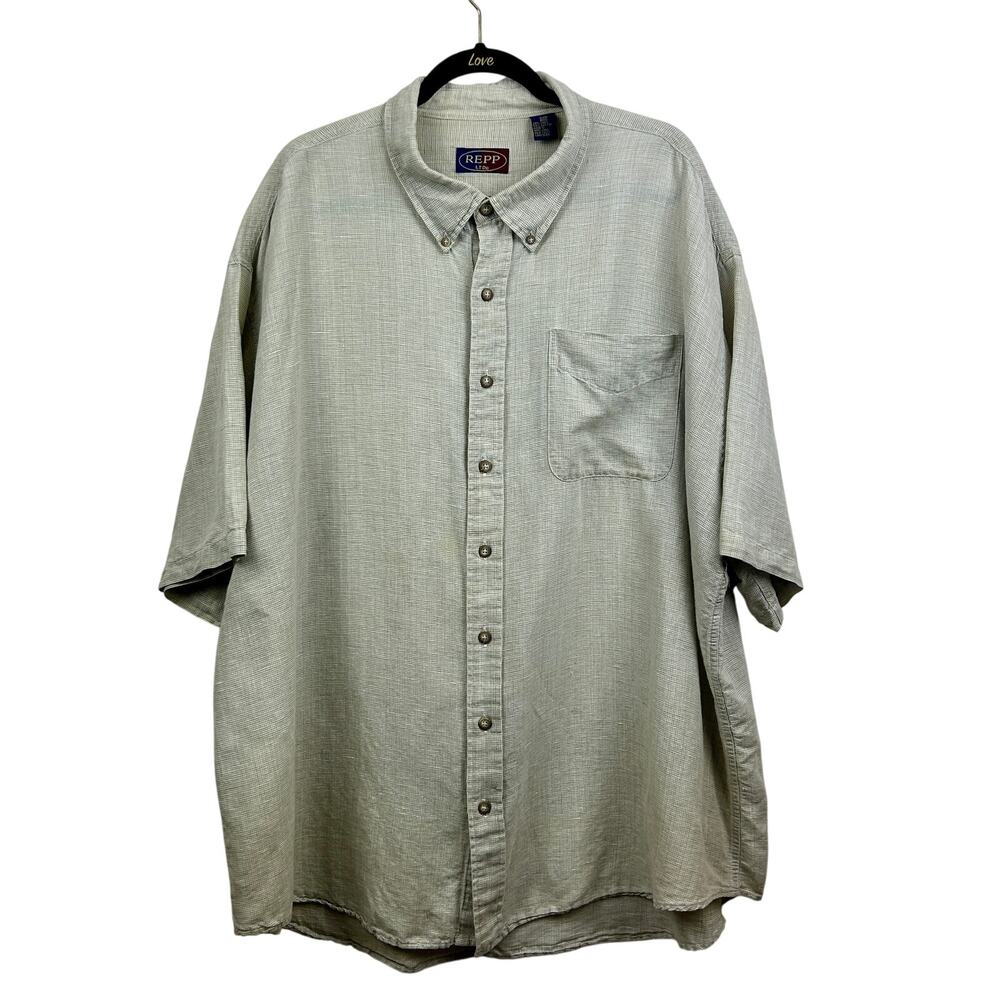 Repp LTD 3XB Short Sleeve Button-Down Linen Shirt Beige